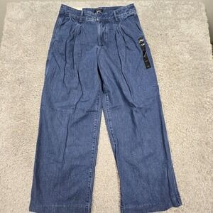 Banana Republic‎ Jeans Womens 31 Blue High Rise Wide Leg Pleated Denim Preppy